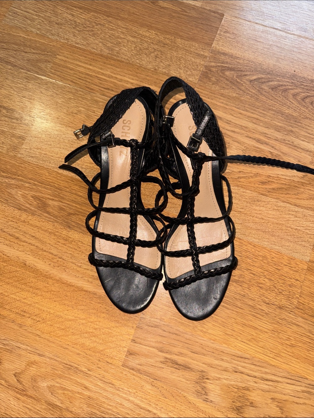 Black Braided Strappy Sandals - Women